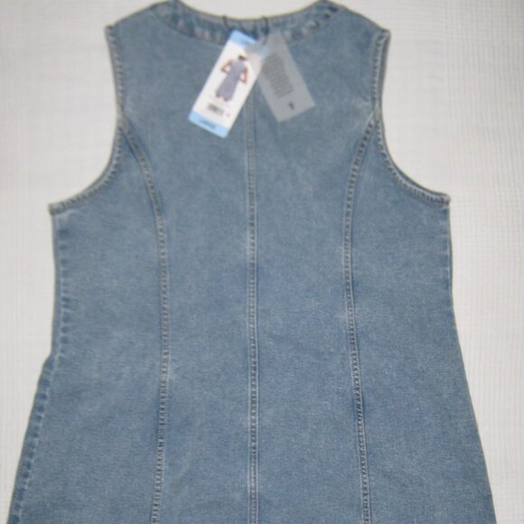 Frye Sleeveless Mini Dress Light Blue Denim V-Neck Metal Buttons Womens Size L - Picture 9 of 10